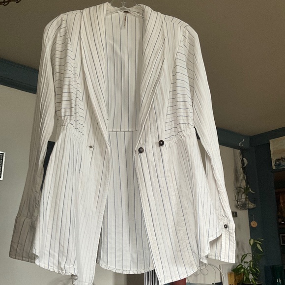 FREE PEOPLE Women's Double Breasted Blazer Jacket Size S white pinstriped - Picture 9 of 11